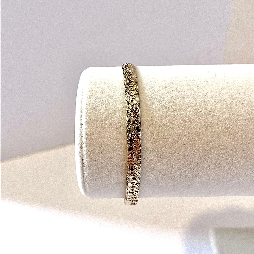 Vintage Italian Sterling Silver 925 Gold-Tone Etched Herringbone Bracelet